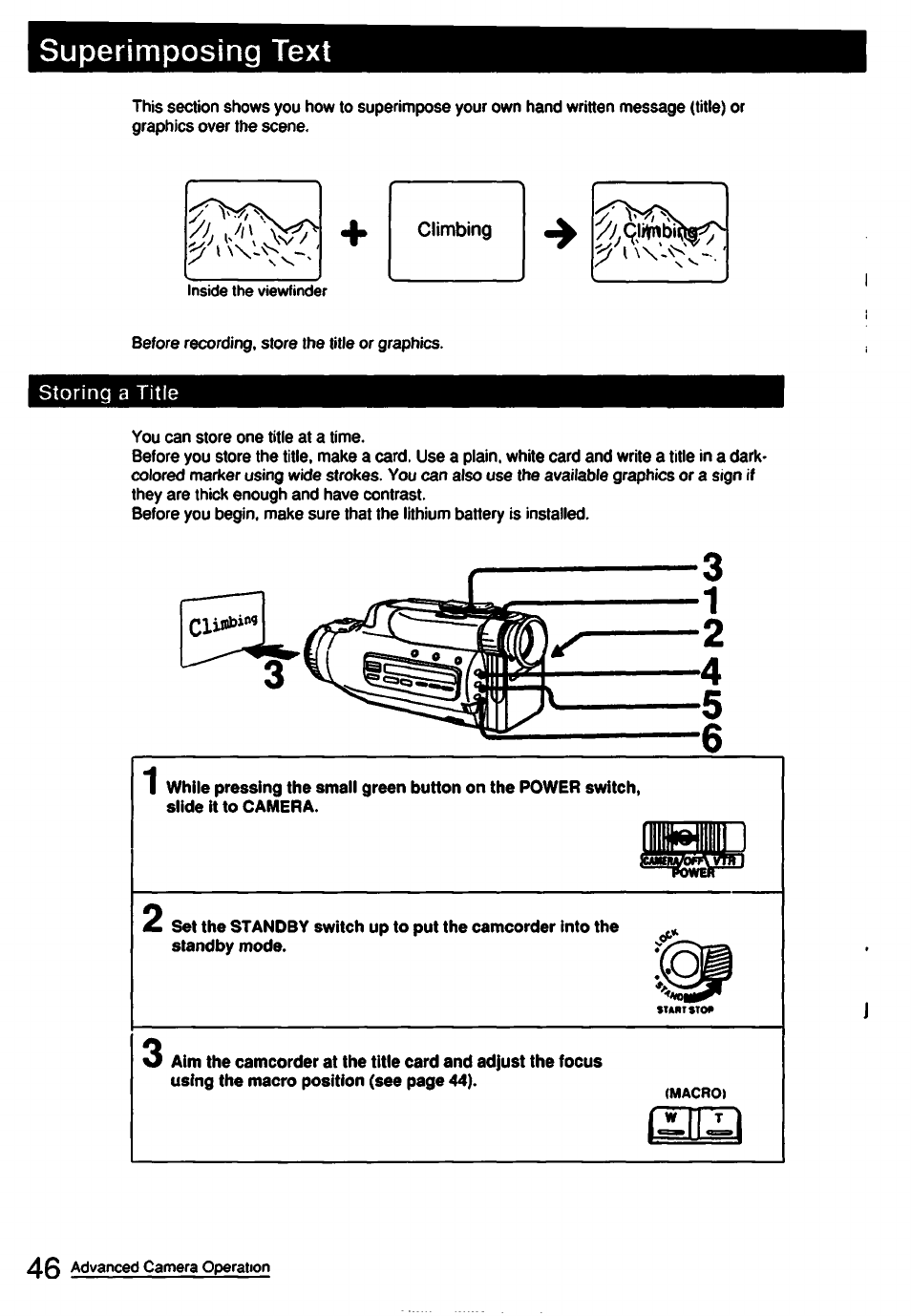 Superimposing text | Sony CCD-FX510 User Manual | Page 46 / 76