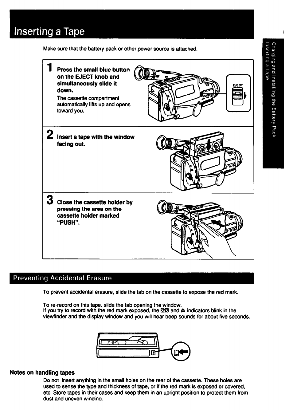Inserting a tape | Sony CCD-FX510 User Manual | Page 9 / 76