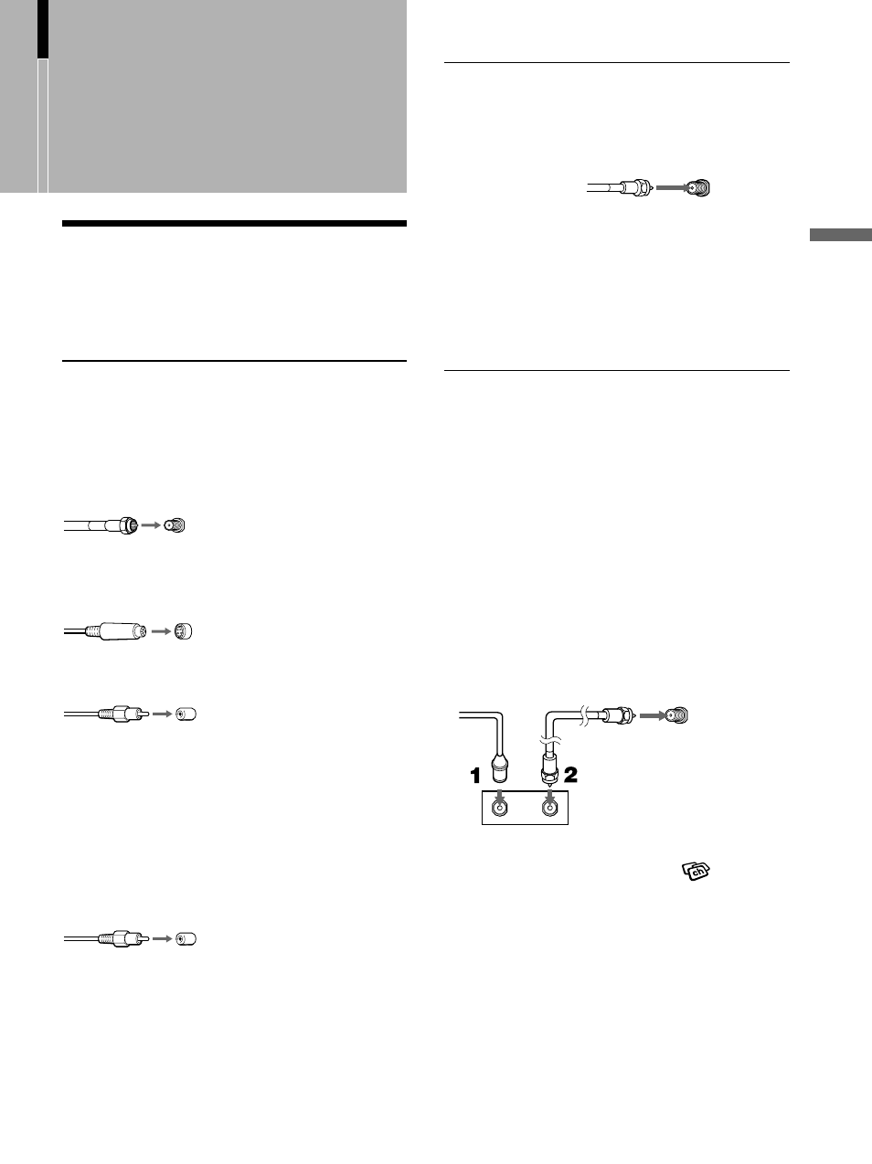 Connecting and setting the tv, Basic connections (connecting cable or an antenna), Connector types | Connecting directly to cable or an antenna, Cable box connections, Basic connections (connecting cable or, An antenna), Connector types connecting directly to cable or, An antenna | Sony KE-42M1 User Manual | Page 21 / 84