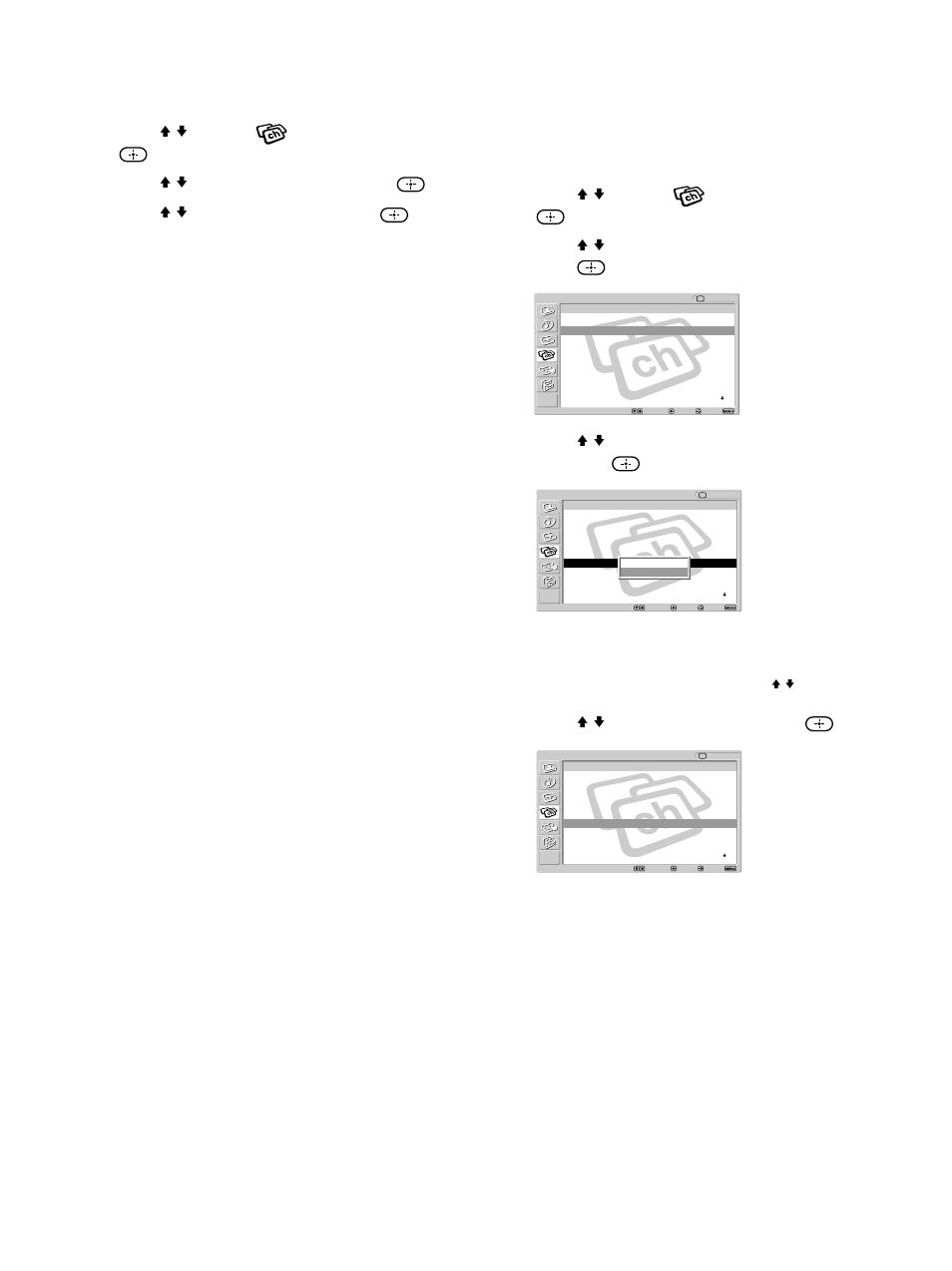 Press menu, Press v/v to select (channel), then press, Press v/v to select “cable,” then press | Press v/v to select “off,” then press, Press v/v to select “channel skip/add,” then press, Press menu to exit the menu screen | Sony KE-42M1 User Manual | Page 36 / 84