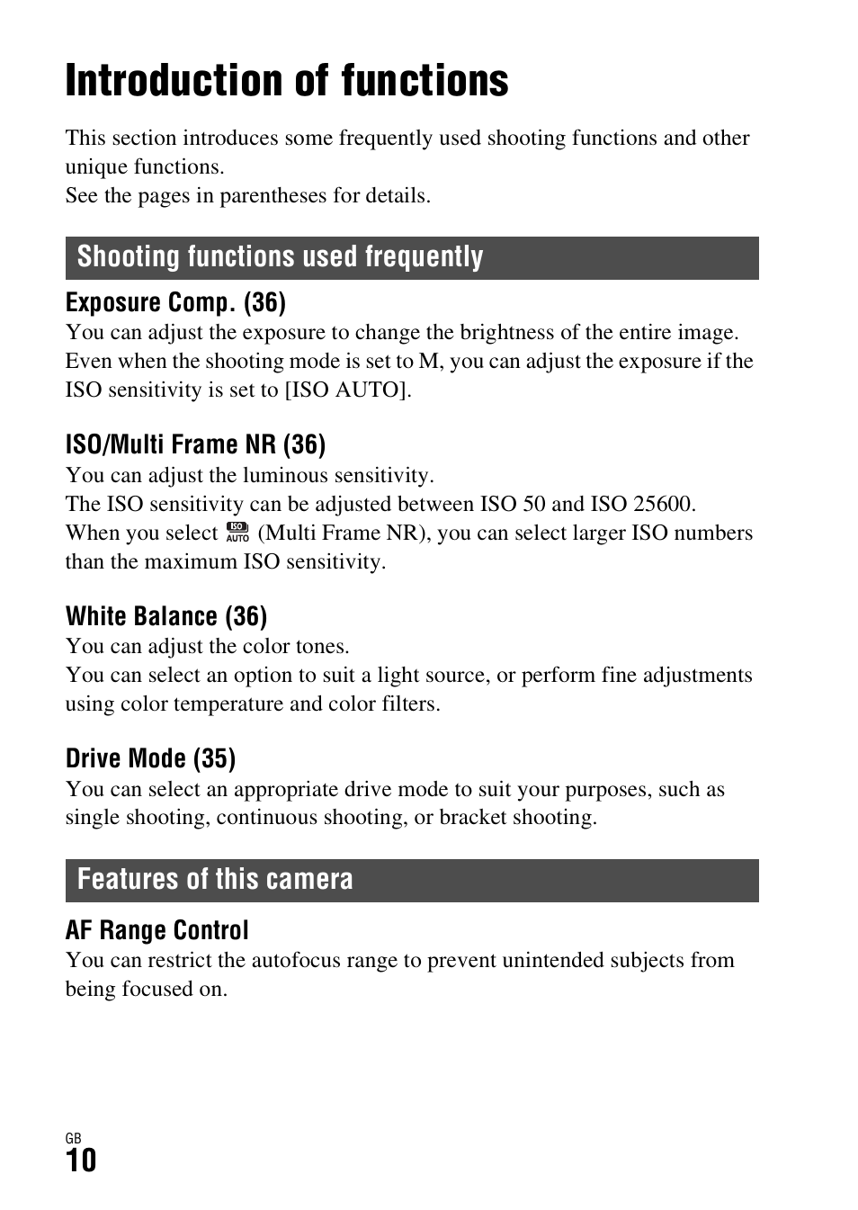 Introduction of functions | Sony ILCA-77M2Q User Manual | Page 10 / 92