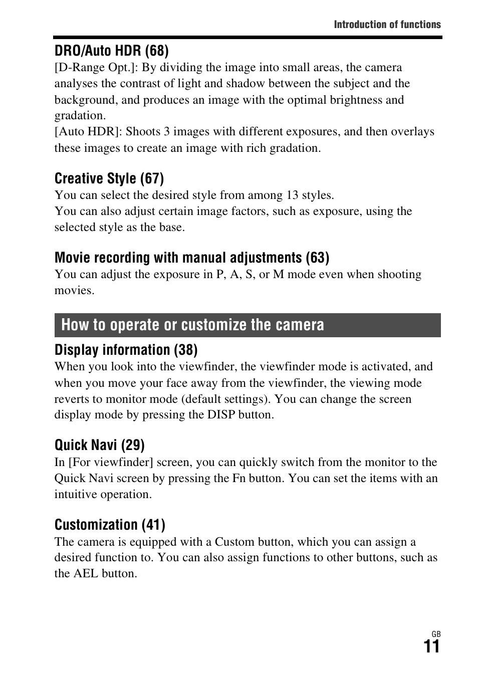 How to operate or customize the camera | Sony ILCA-77M2Q User Manual | Page 11 / 92