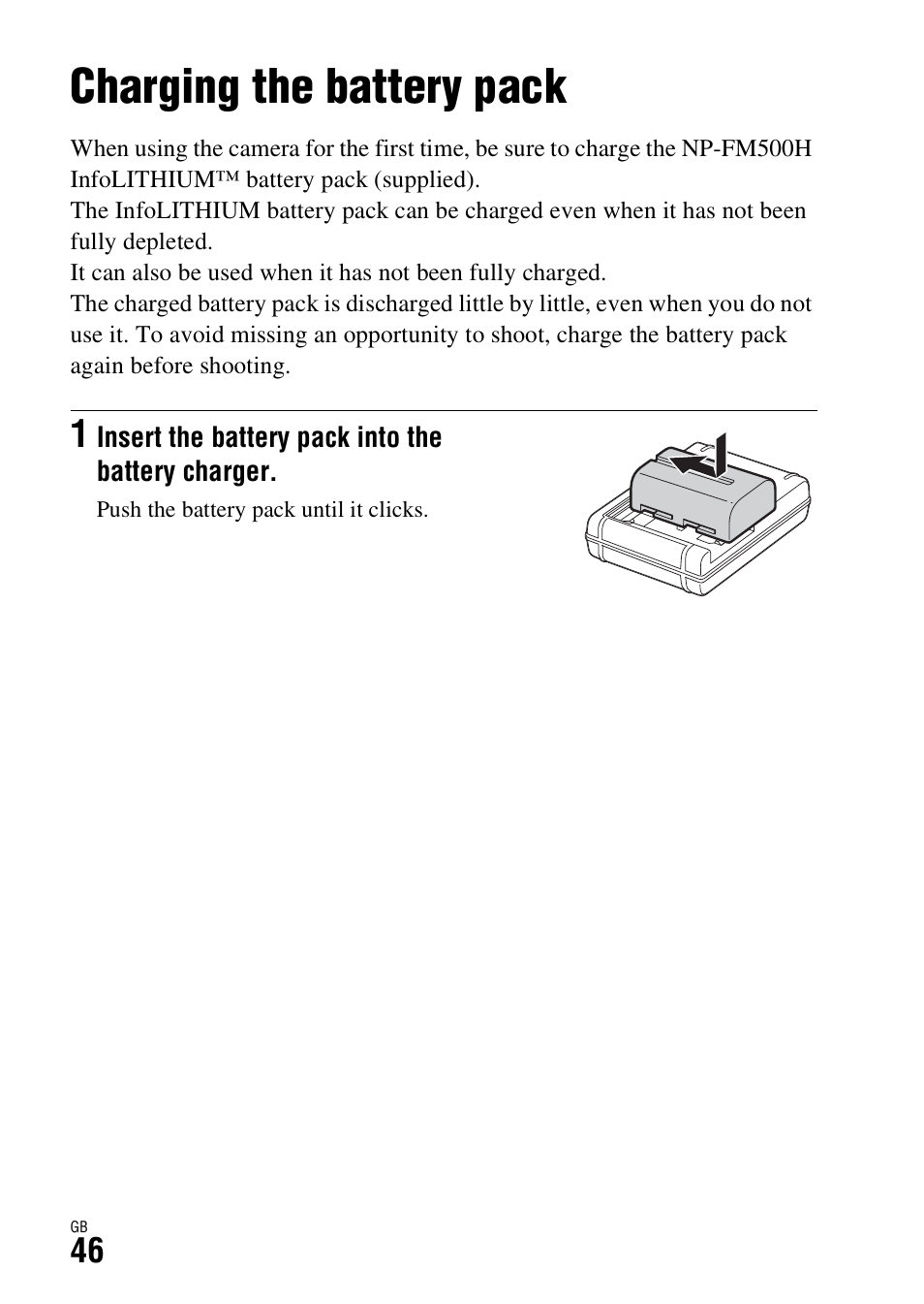 Preparing the camera, Charging the battery pack | Sony ILCA-77M2Q User Manual | Page 46 / 92