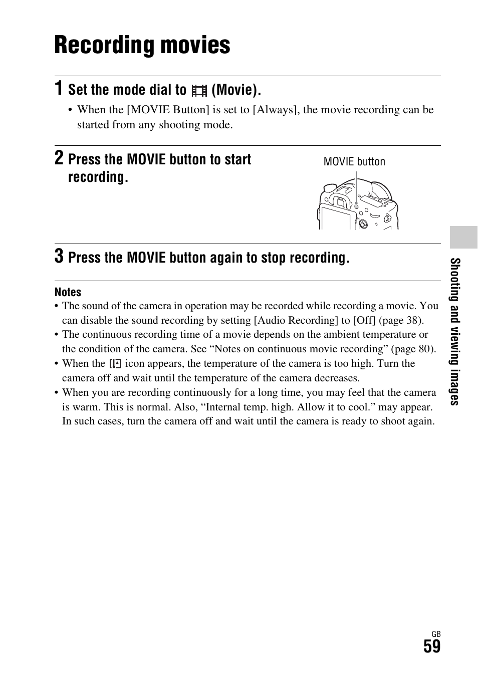 Recording movies, N (59) | Sony ILCA-77M2Q User Manual | Page 59 / 92