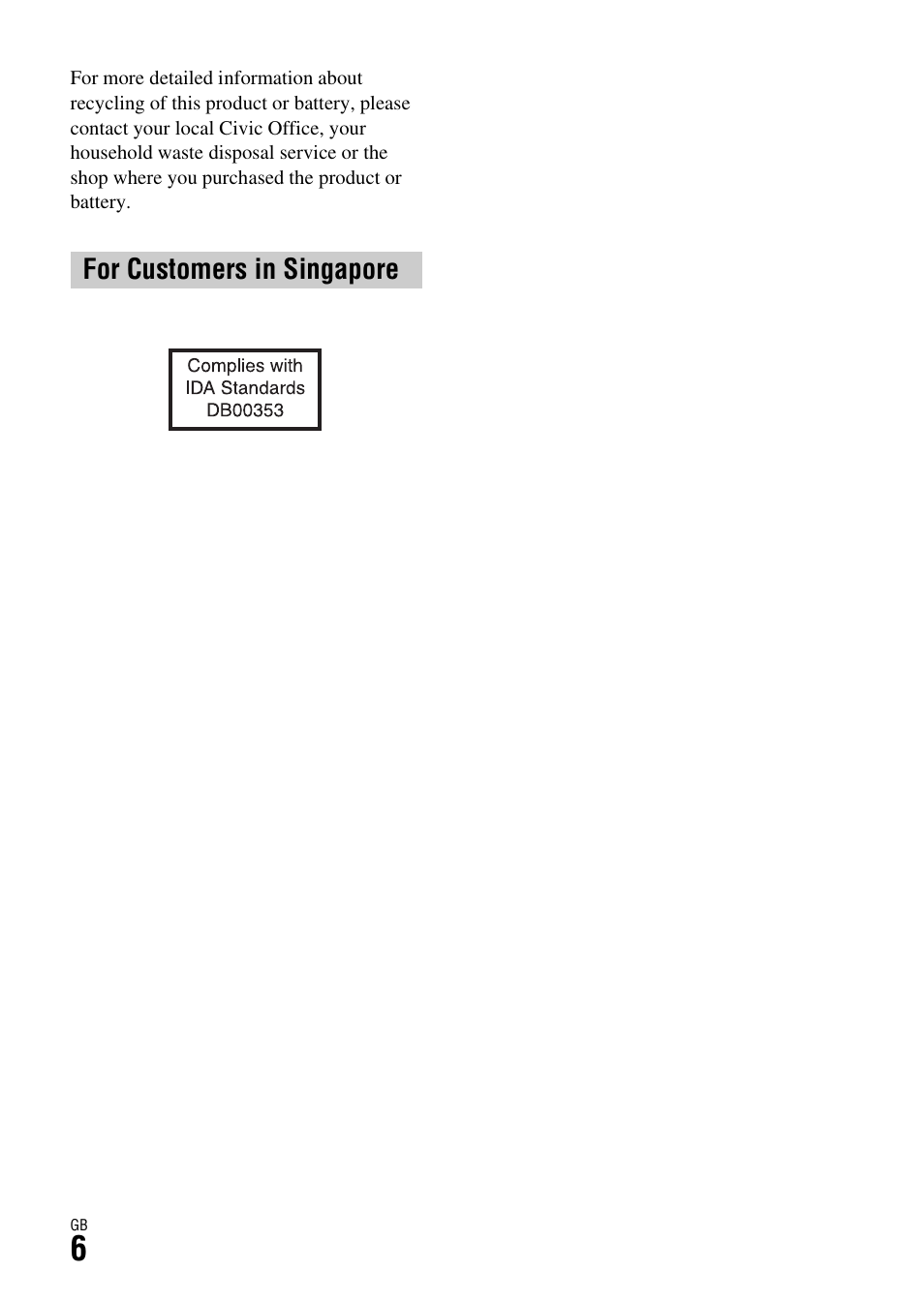 For customers in singapore | Sony ILCA-77M2Q User Manual | Page 6 / 92