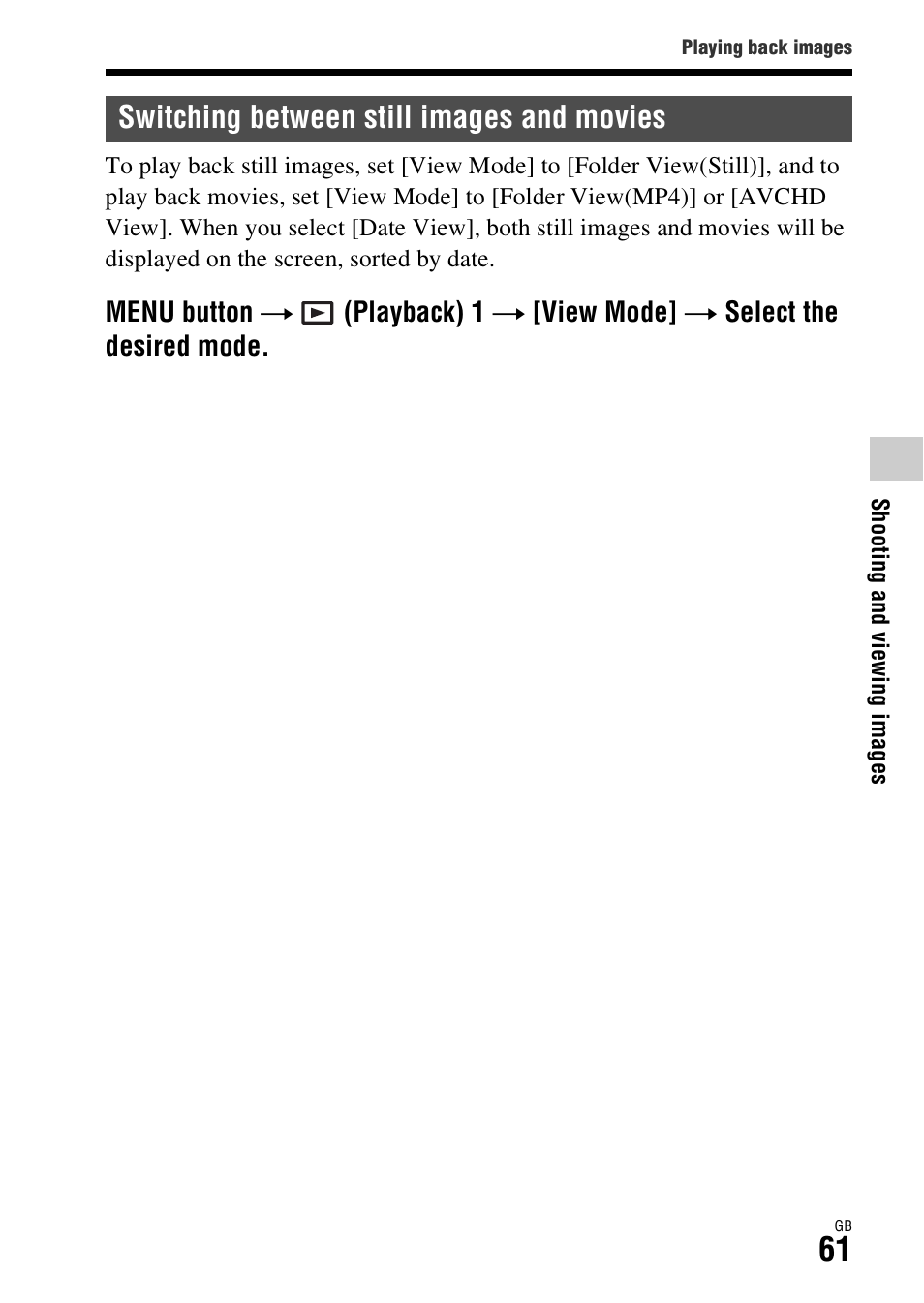 Switching between still images and movies | Sony ILCA-77M2Q User Manual | Page 61 / 92