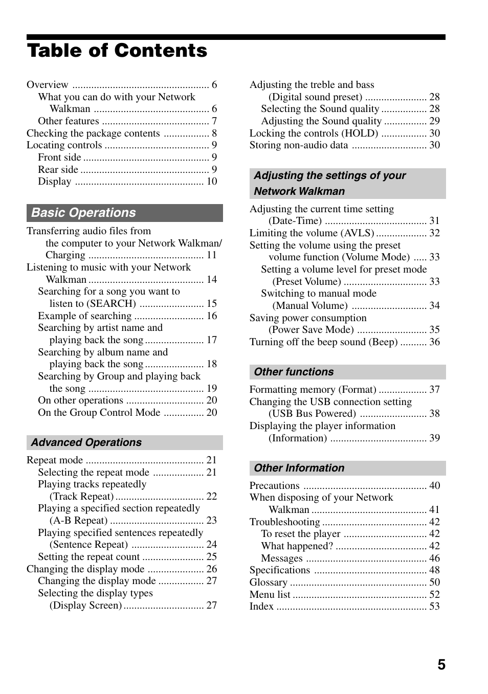 Sony NW-E407 User Manual | Page 5 / 55