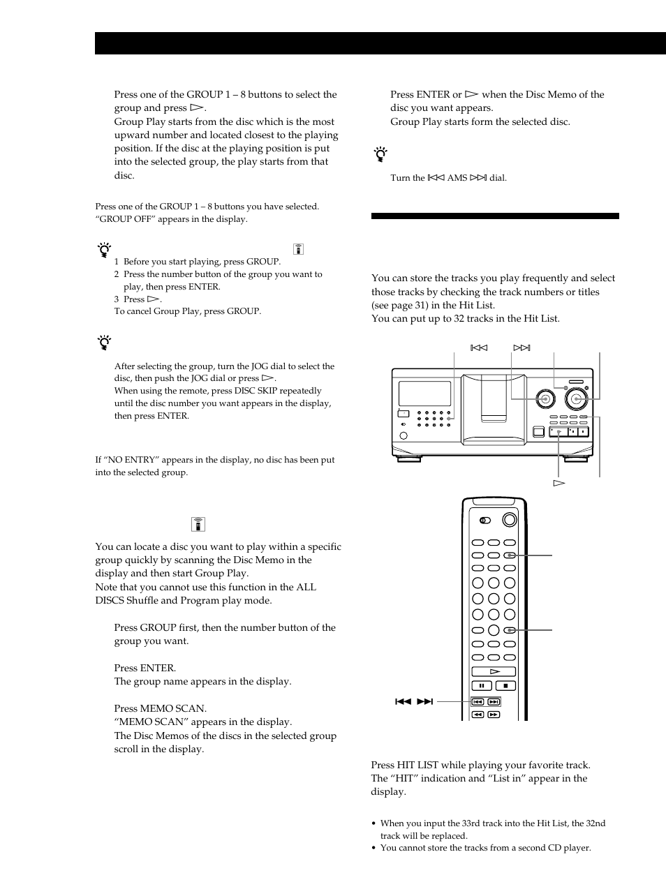Storing your favorite tracks (hit list), Storing information about cds (custom files), Putting tracks into the hit list | Sony CDP-CX355 User Manual | Page 30 / 36