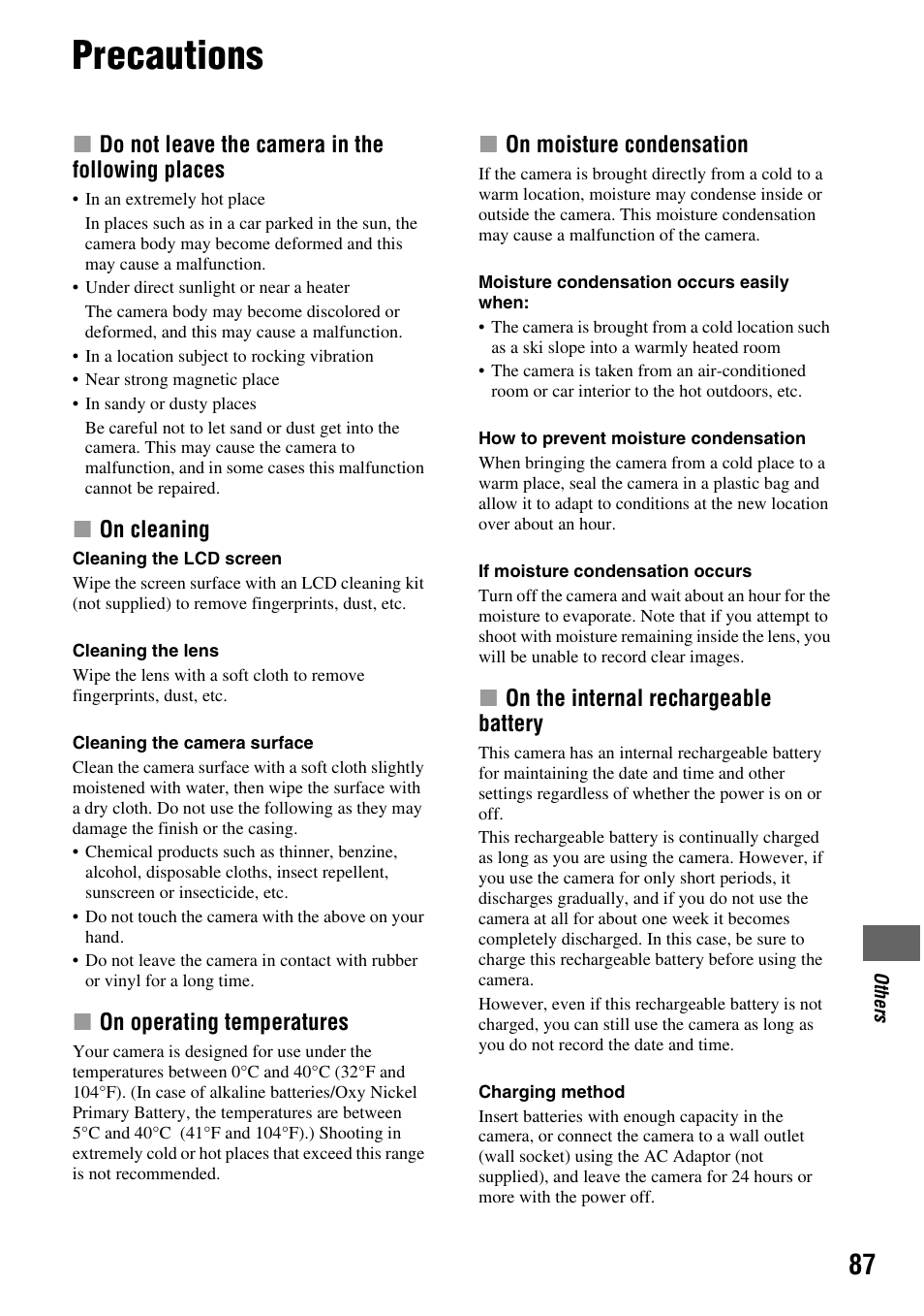 Precautions | Sony DSC-S45 User Manual | Page 87 / 91