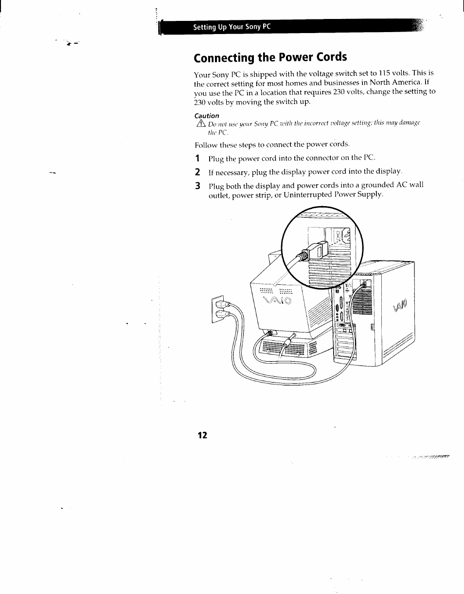 Connecting the power cords | Sony PCV-90 User Manual | Page 19 / 155