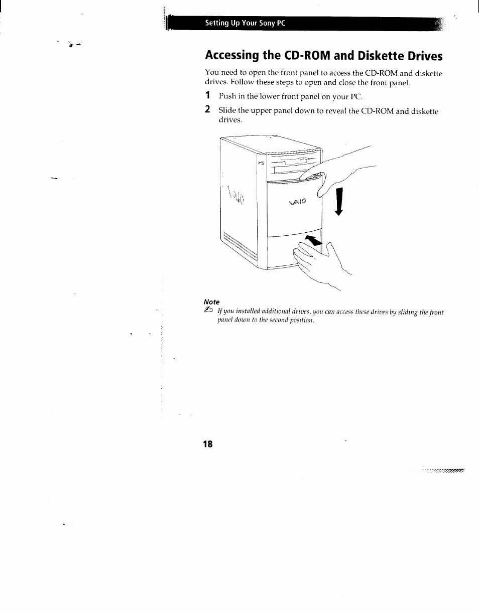 Accessing the cd-rom and diskette drives | Sony PCV-90 User Manual | Page 25 / 155