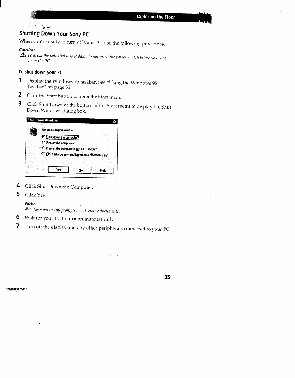 Shutting down your sony pc, To shut down your pc | Sony PCV-90 User Manual | Page 42 / 155