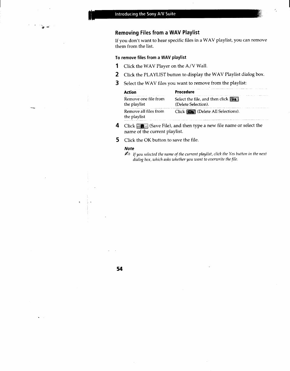 Removing files from a wav playlist, To remove files from a wav playlist | Sony PCV-90 User Manual | Page 61 / 155