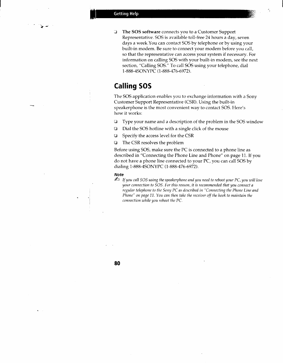 Calling sos | Sony PCV-90 User Manual | Page 87 / 155