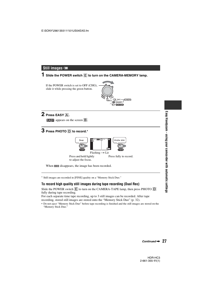 Still images | Sony HDR-HC3 User Manual | Page 27 / 135
