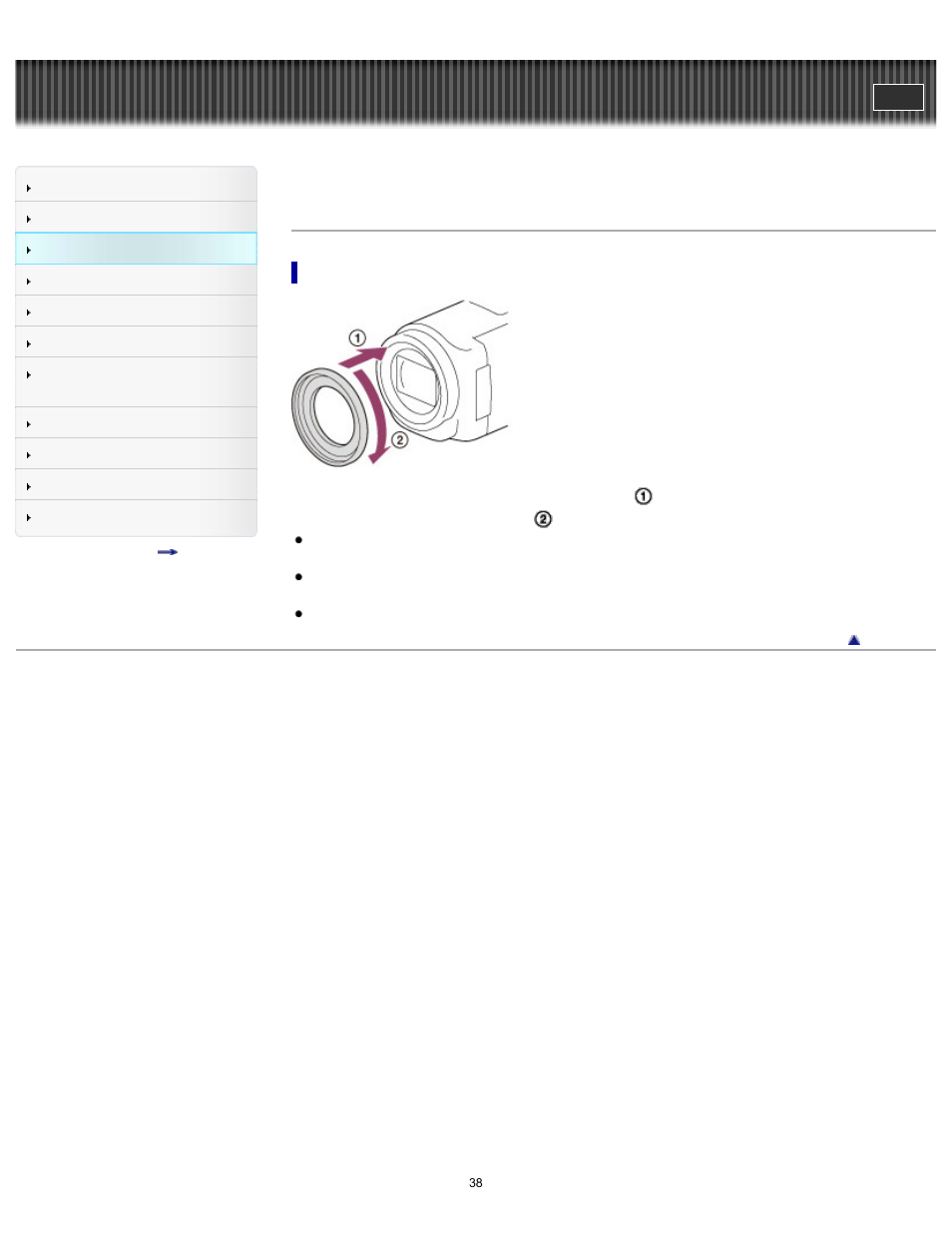 Attaching the supplied accessories, Handycam" user guide | Sony HDR-CX430V User Manual | Page 38 / 266
