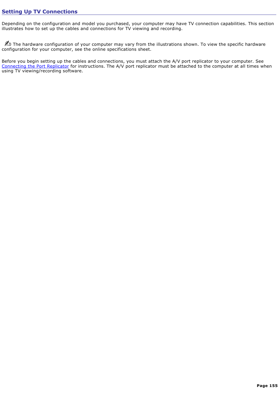 Setting up tv connections | Sony VGN-A600P User Manual | Page 155 / 269