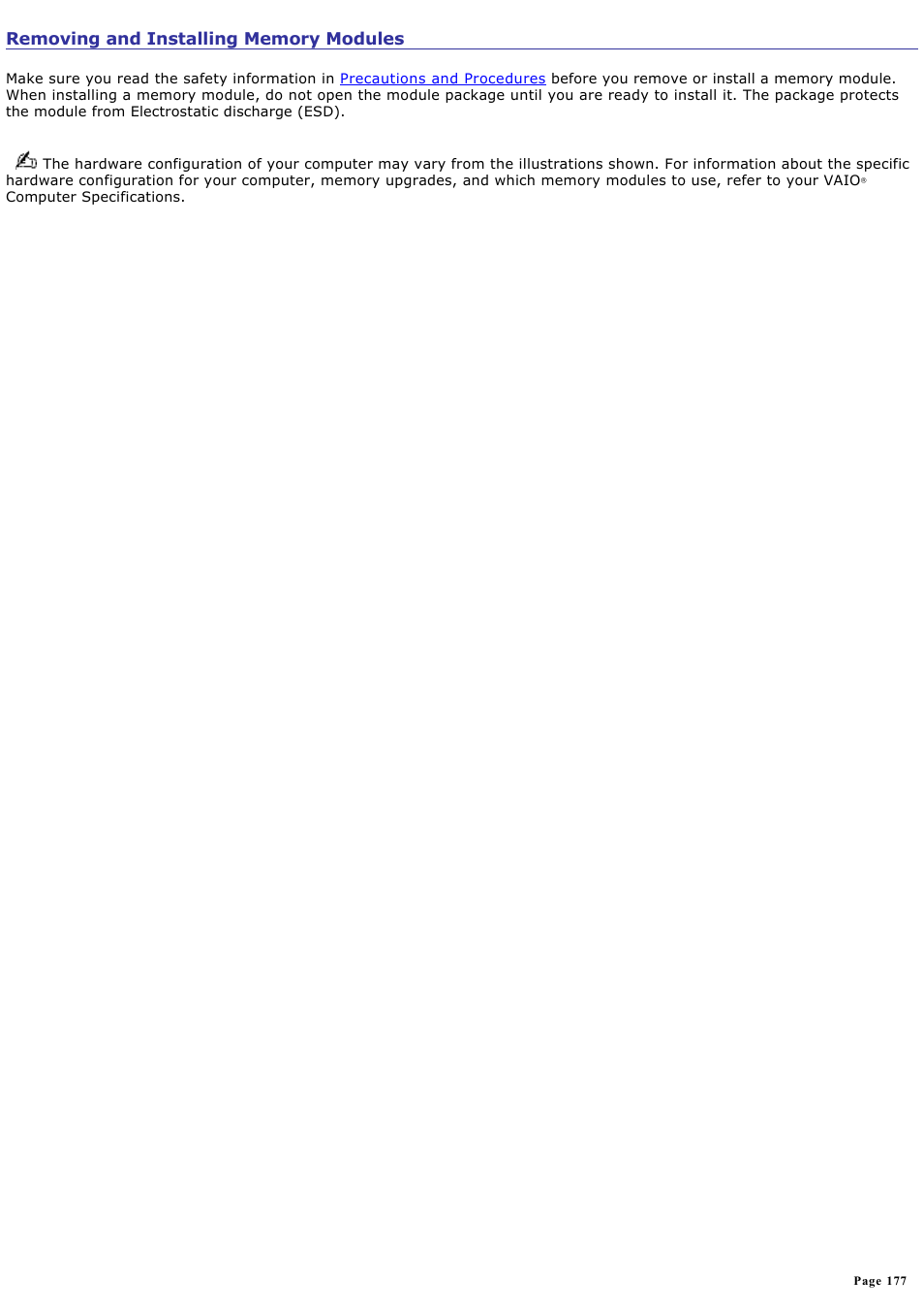 Removing and installing memory modules | Sony VGN-A600P User Manual | Page 177 / 269