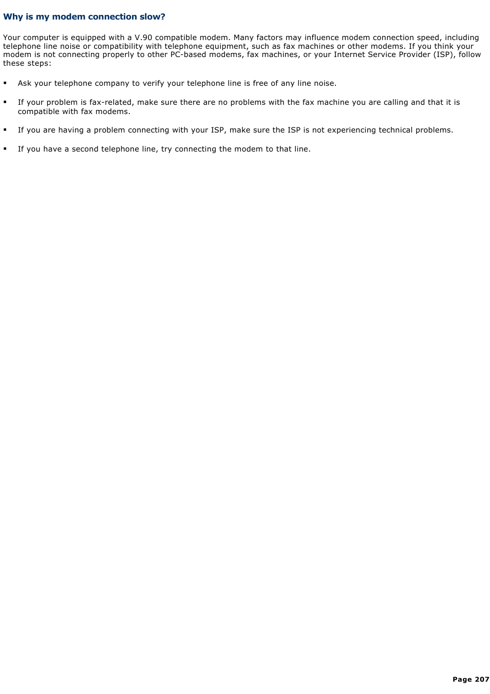 Why is my modem connection slow | Sony VGN-A600P User Manual | Page 207 / 269