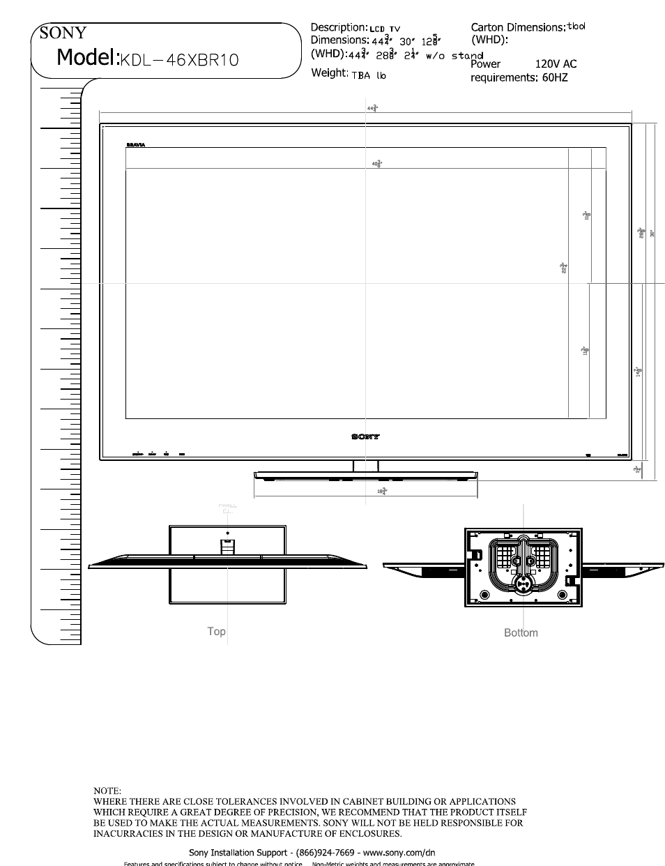Sony KDL-46XBR10 User Manual | 5 pages