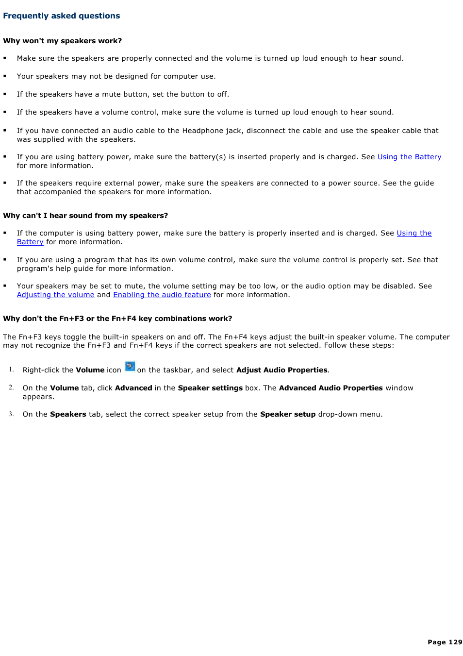 Frequently asked questions | Sony PCG-V505DH User Manual | Page 129 / 152