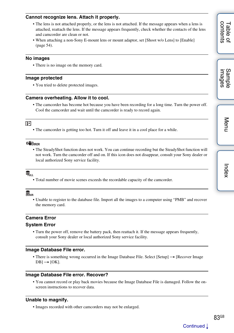 Sony NEX-VG10 User Manual | Page 83 / 95