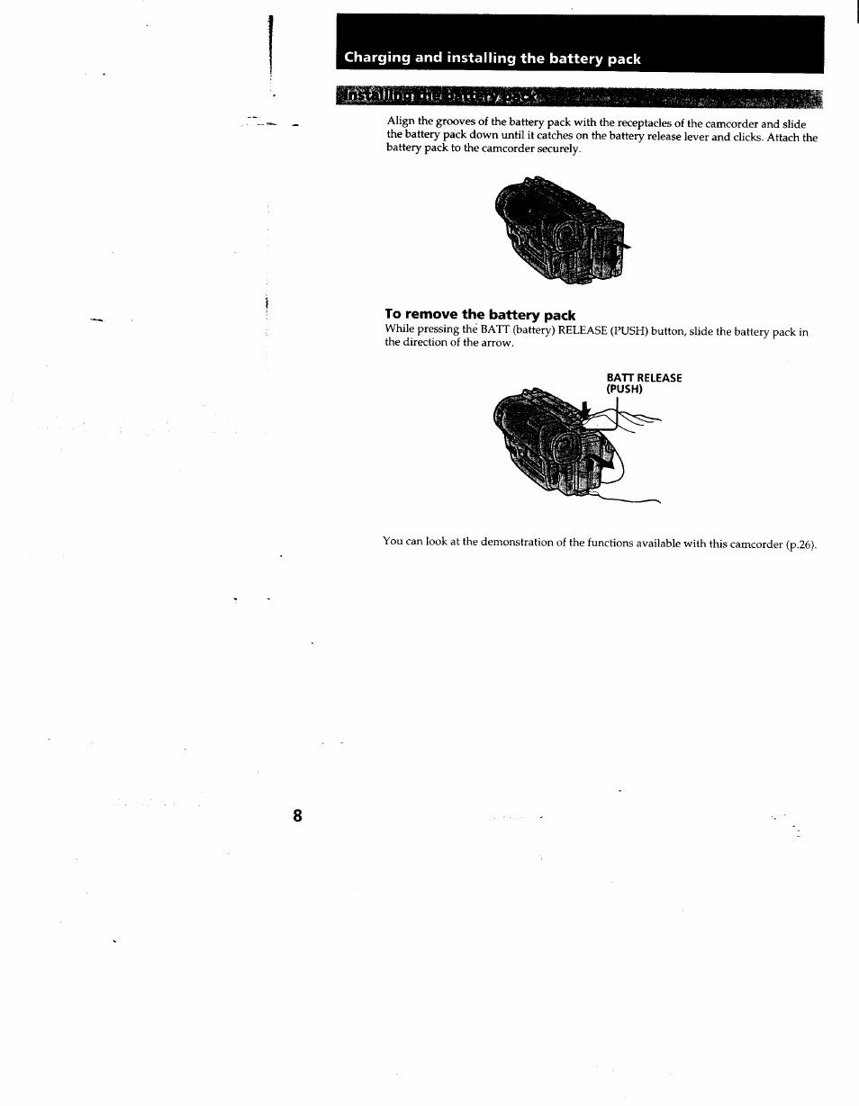 To remove the battery pack | Sony CCD-TR930 User Manual | Page 8 / 71
