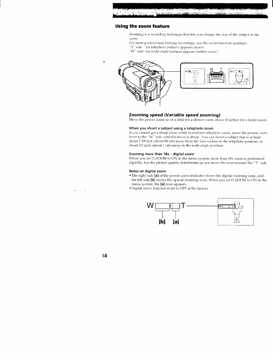 Using the zoom feature | Sony CCD-TR516 User Manual | Page 14 / 76
