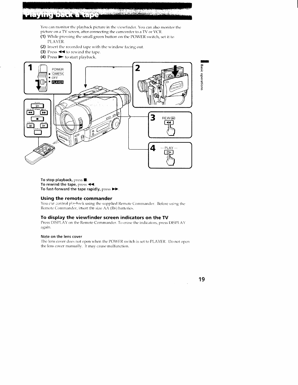 Using the remote commander | Sony CCD-TR516 User Manual | Page 19 / 76