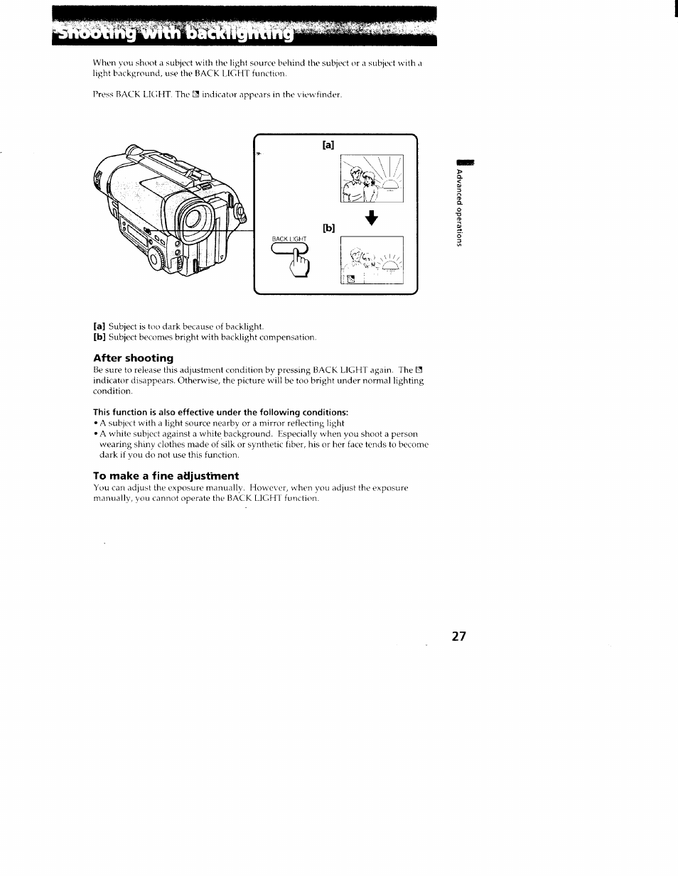 After shooting, To make a fine adjustment | Sony CCD-TR516 User Manual | Page 27 / 76