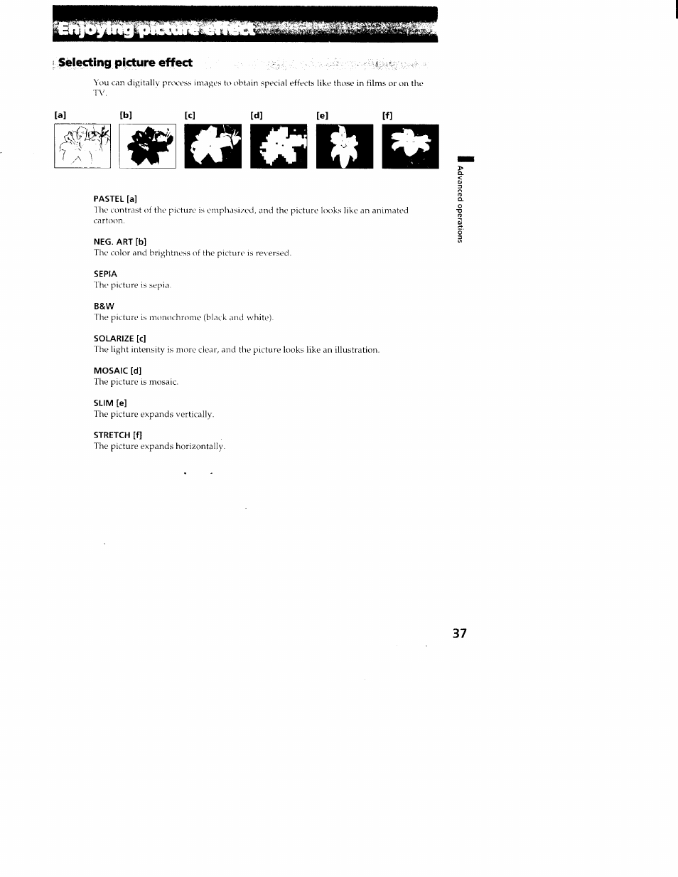 Selecting picture effect, Enjoying picture effect | Sony CCD-TR516 User Manual | Page 37 / 76