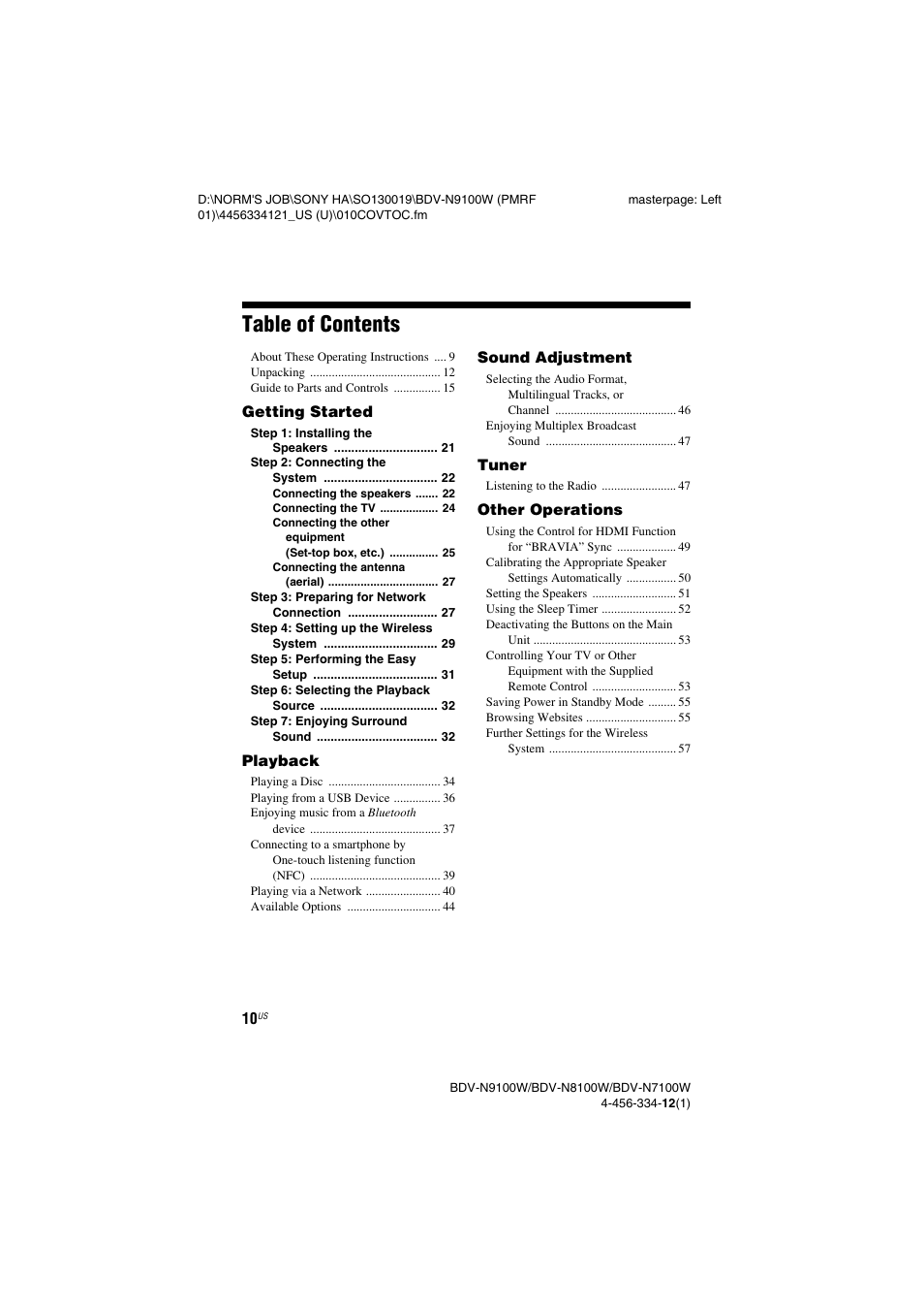 Sony BDV-N8100W User Manual | Page 10 / 88