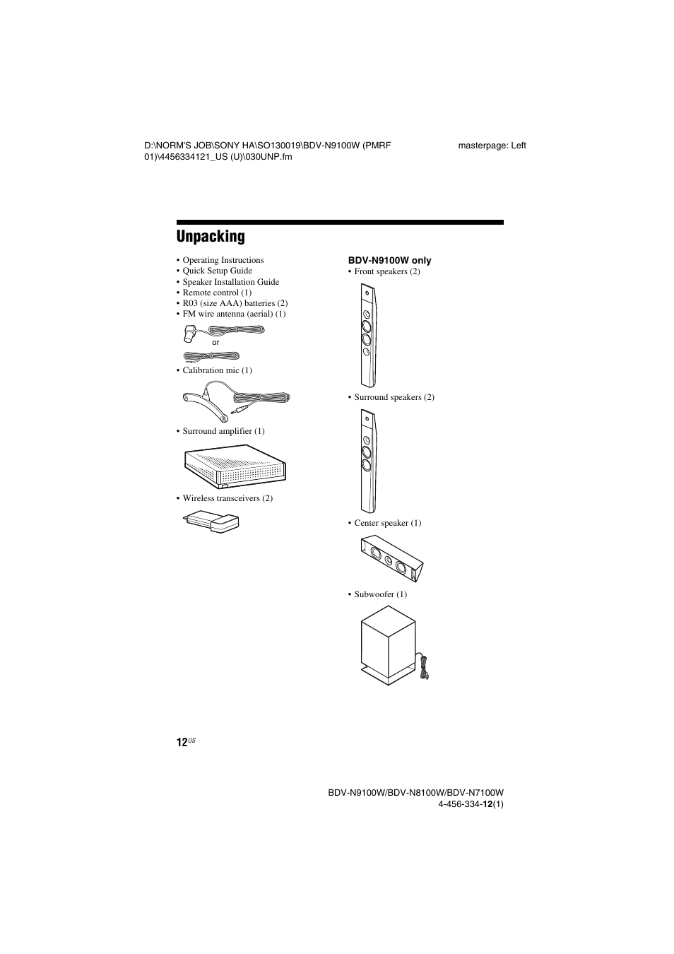 Unpacking | Sony BDV-N8100W User Manual | Page 12 / 88