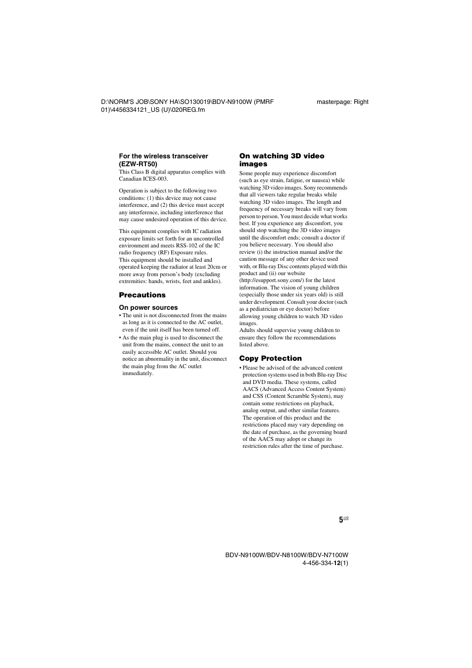 Sony BDV-N8100W User Manual | Page 5 / 88