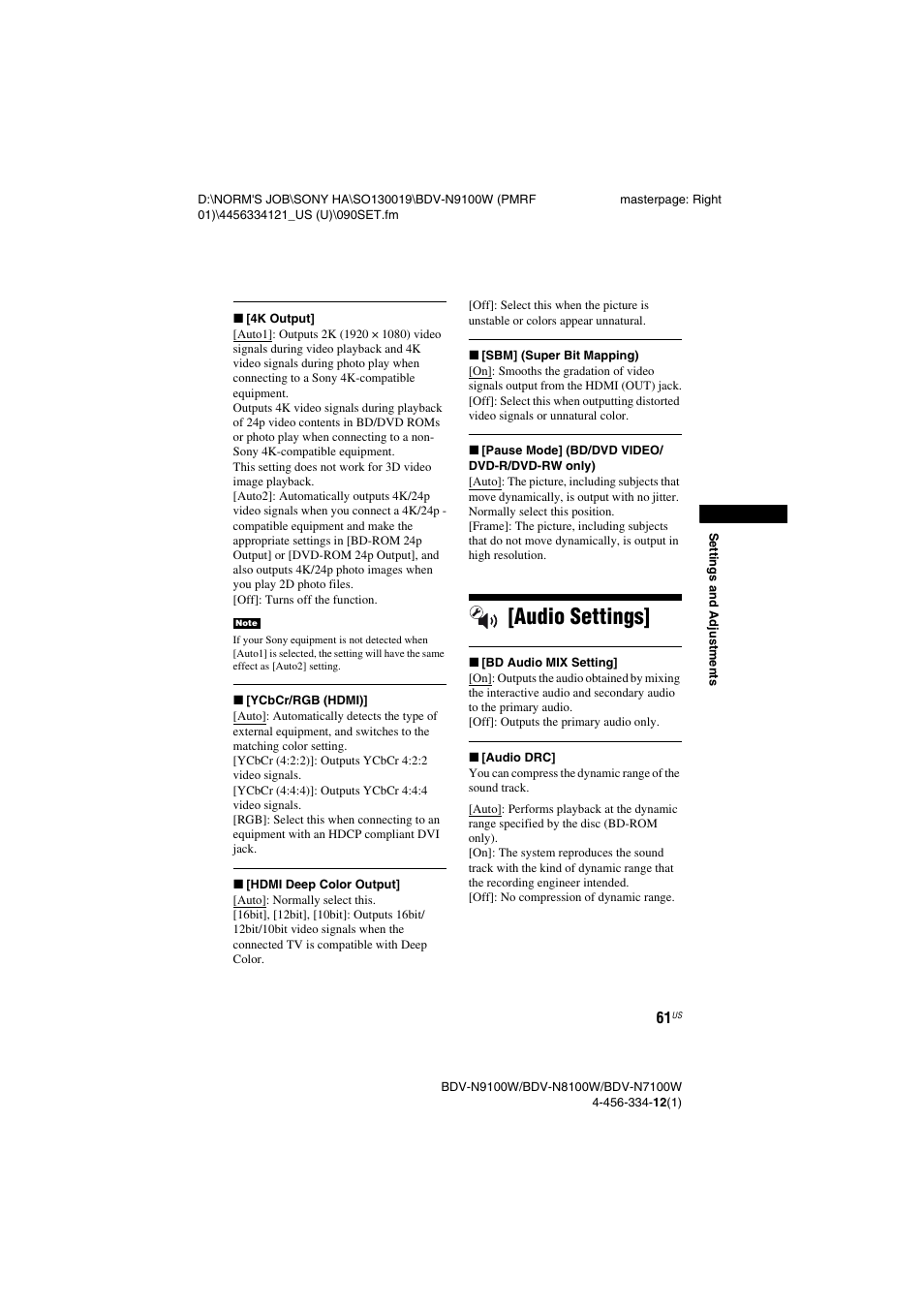 Audio settings | Sony BDV-N8100W User Manual | Page 61 / 88