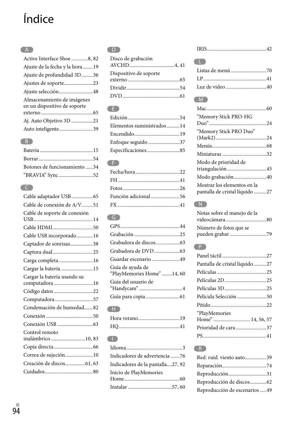 Índice | Sony HDR-TD20V User Manual | Page 190 / 191