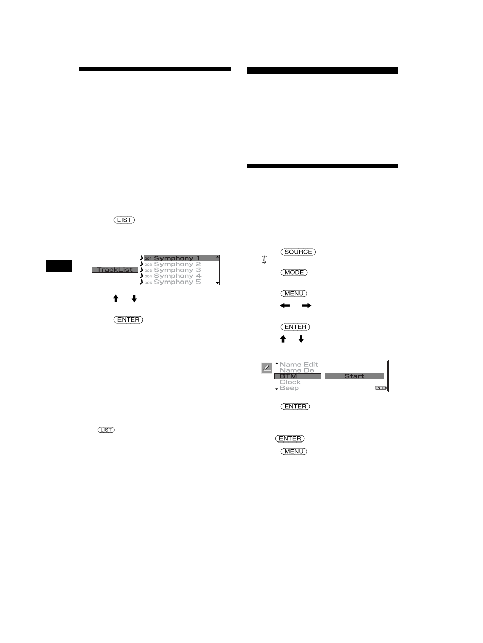 Locating a track/disc by name, List-up, Radio | Storing stations automatically, Best tuning memory (btm) | Sony MEX-5DI User Manual | Page 26 / 170