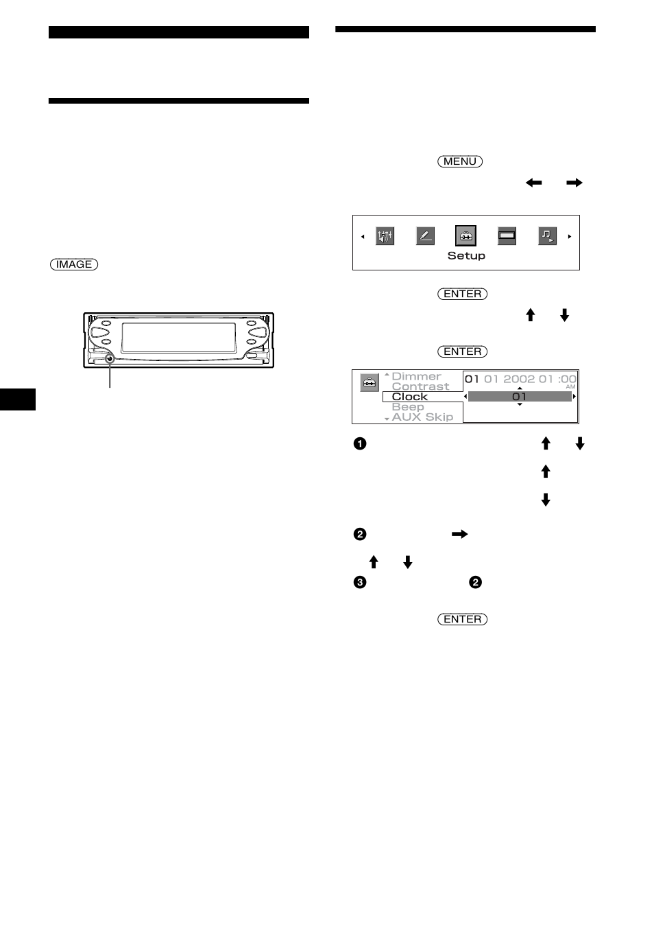 Préparation, Réinitialisation de l’appareil, Régler l’horloge et le calendrier | Sony MEX-5DI User Manual | Page 74 / 170