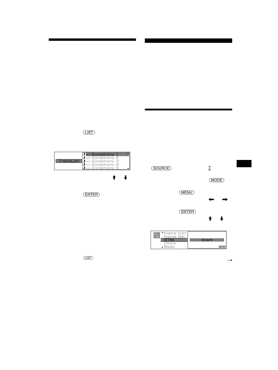 Localisation d’une piste/un disque par son nom, Affichage automatique des pistes, Radio | Mémorisation automatique des stations, Best tuning memory (btm) | Sony MEX-5DI User Manual | Page 81 / 170