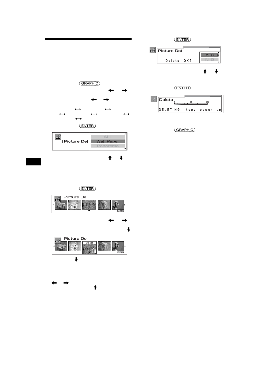 Suppression des données de l’image, Picture del | Sony MEX-5DI User Manual | Page 94 / 170
