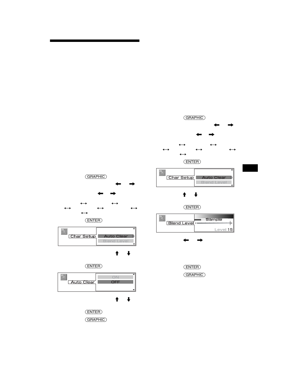 Définition des caractères d’affichage, Char setup | Sony MEX-5DI User Manual | Page 95 / 170