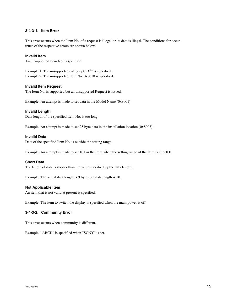 4-3-1. item error, 4-3-2. community error | Sony VPL-VW100 User Manual | Page 19 / 28