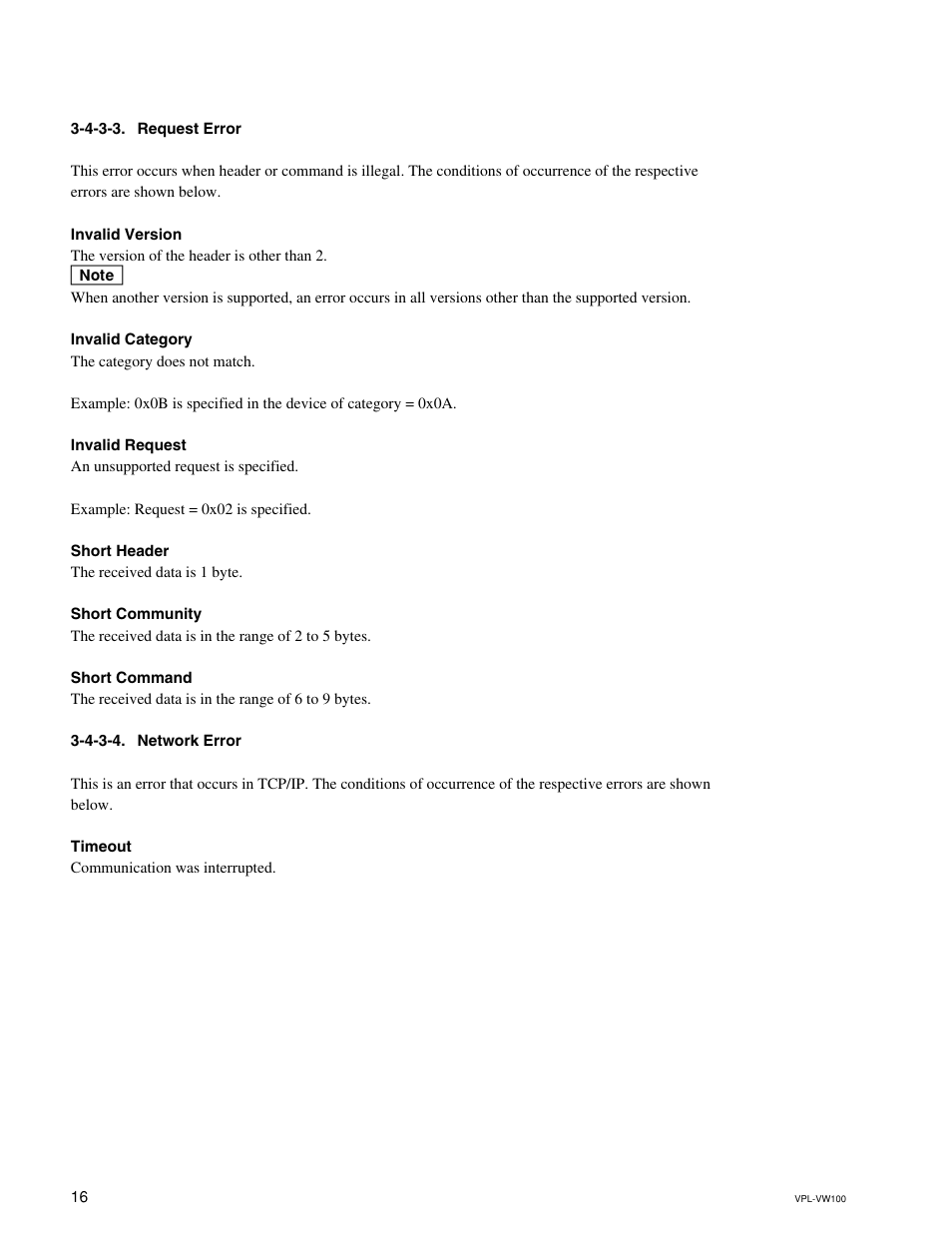4-3-3. request error, 4-3-4. network error | Sony VPL-VW100 User Manual | Page 20 / 28