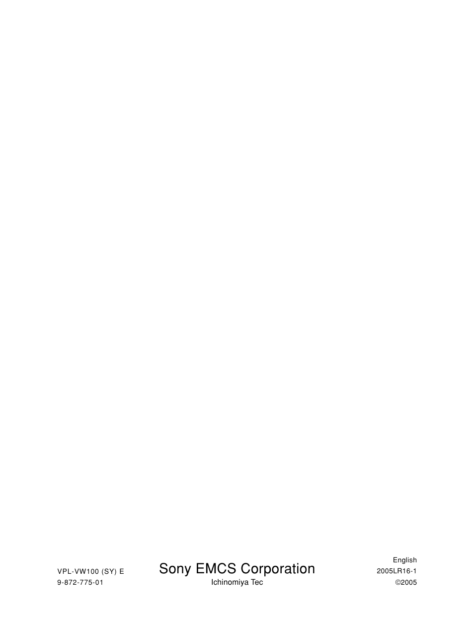 Sony emcs corporation | Sony VPL-VW100 User Manual | Page 28 / 28