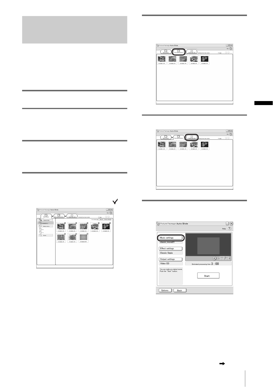 Creating an original slide show, Picture package auto slide, E (p. 21) | Sony DCR-TRV260 User Manual | Page 21 / 44
