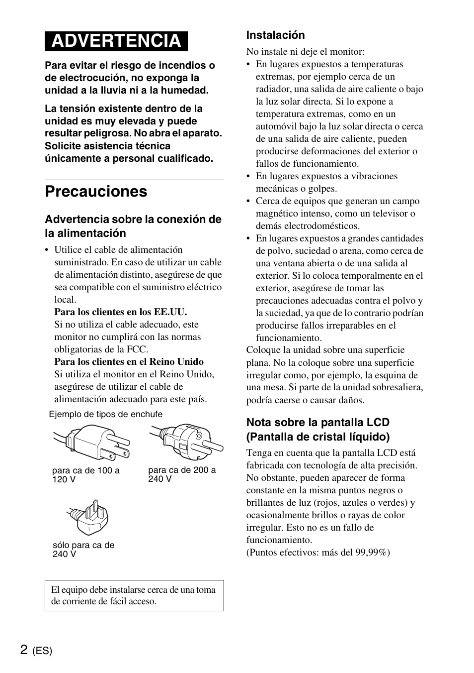 Advertencia, Precauciones | Sony SDM-HS75 User Manual | Page 14 / 20