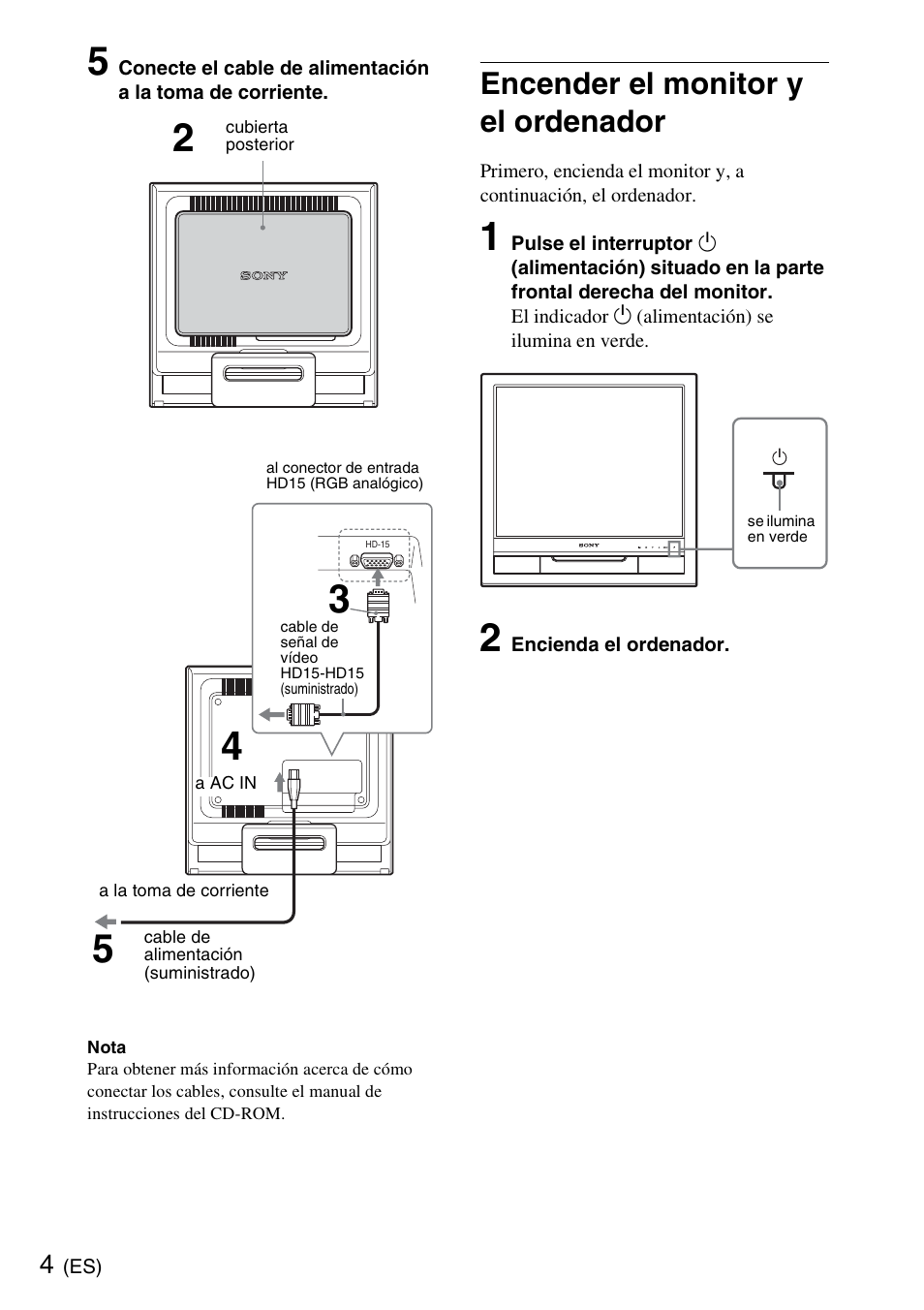 Encender el monitor y el ordenador | Sony SDM-HS75 User Manual | Page 16 / 20