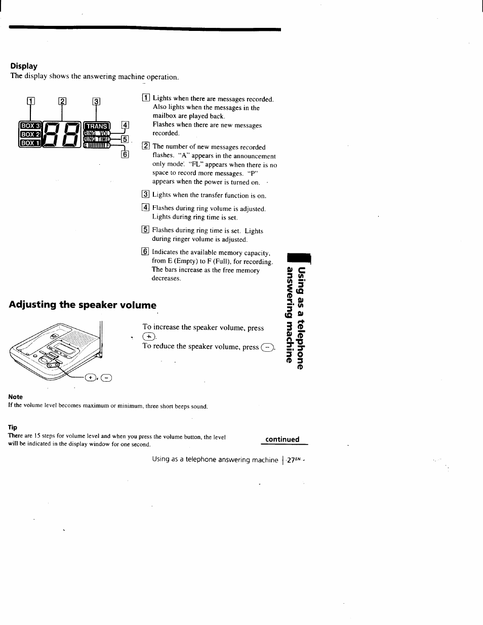Display, Adjusting the speaker volume | Sony SPP-A900 User Manual | Page 27 / 93