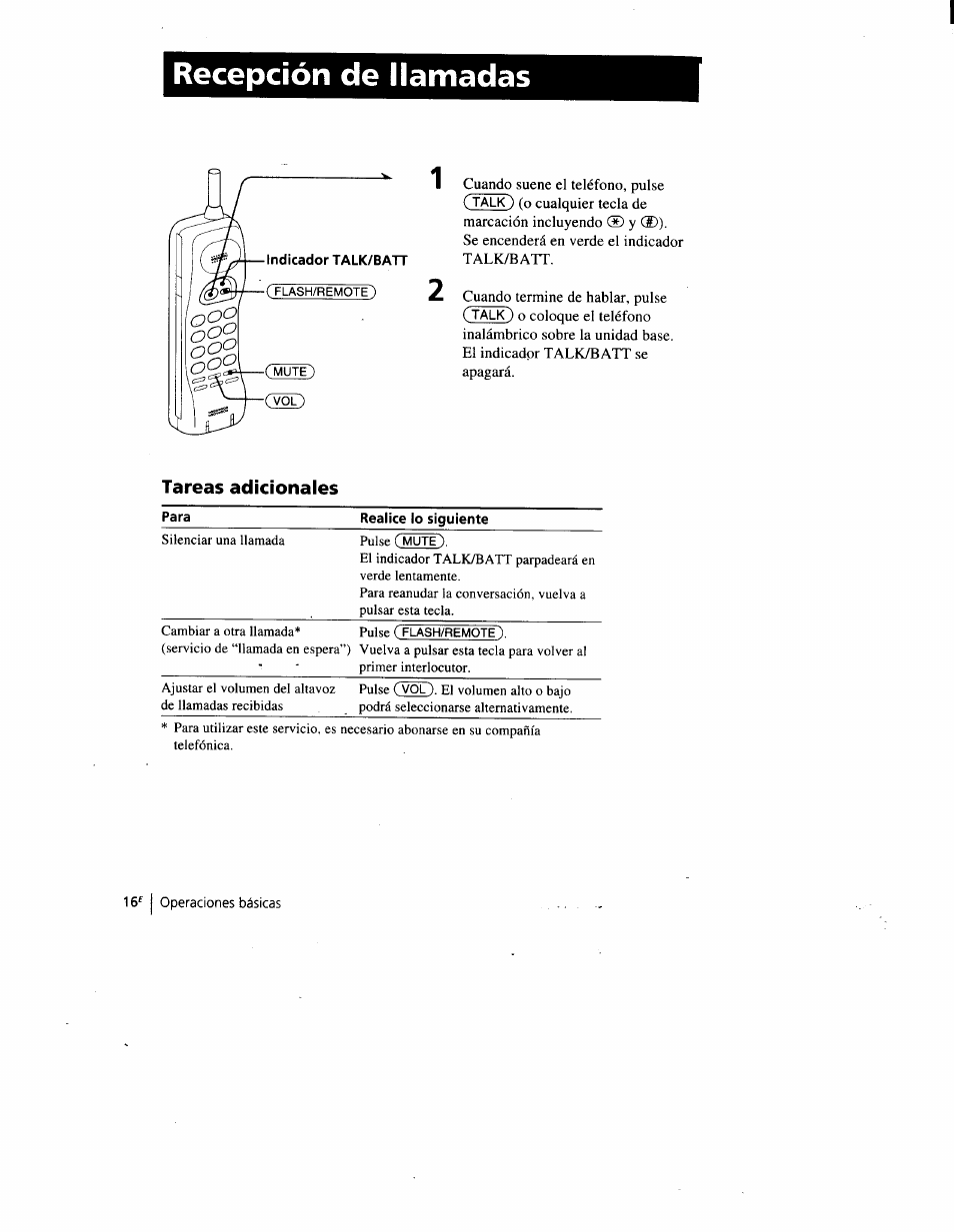 Recepción de llamadas, Tareas adicionales | Sony SPP-A900 User Manual | Page 62 / 93
