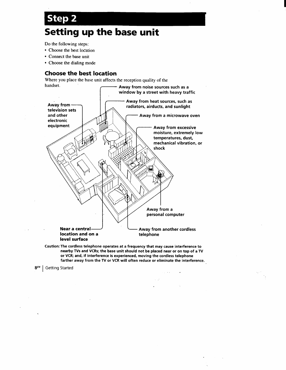 Setting up the base unit, Choose the best location, Step 2 | Sony SPP-A900 User Manual | Page 8 / 93